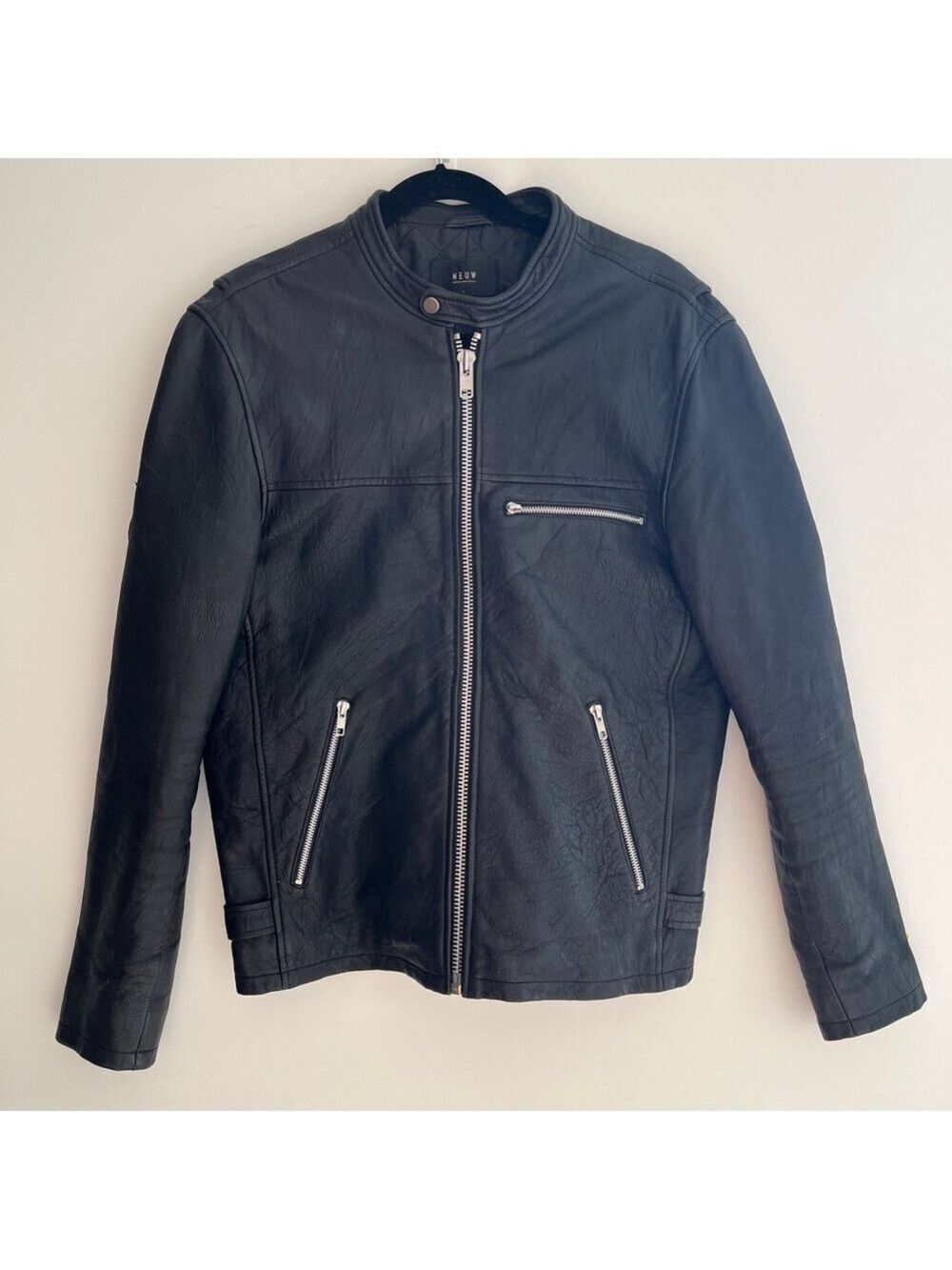 NEUW Black Leather Moto Biker Jacket Quilted Interior Avante Garde Edgy